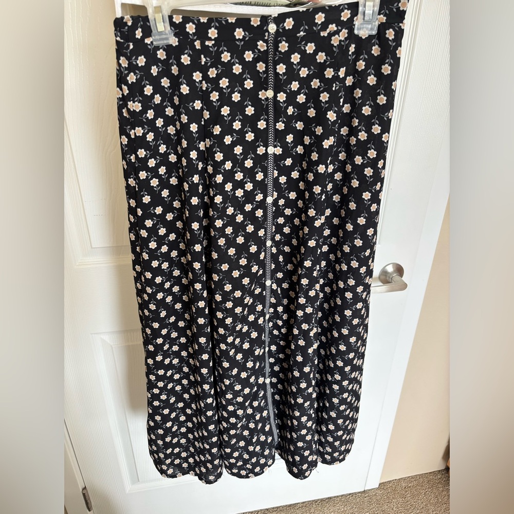 Black Floral Midi Dress with Cream Daisy Print